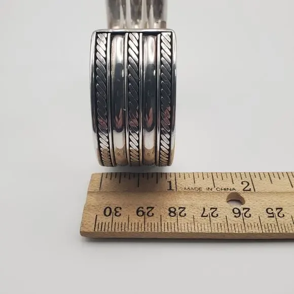 Vintage Sterling Silver Twisted Rope Cable 1” Wide Cuff Bracelet Men’s Women’s - Picture 10 of 11